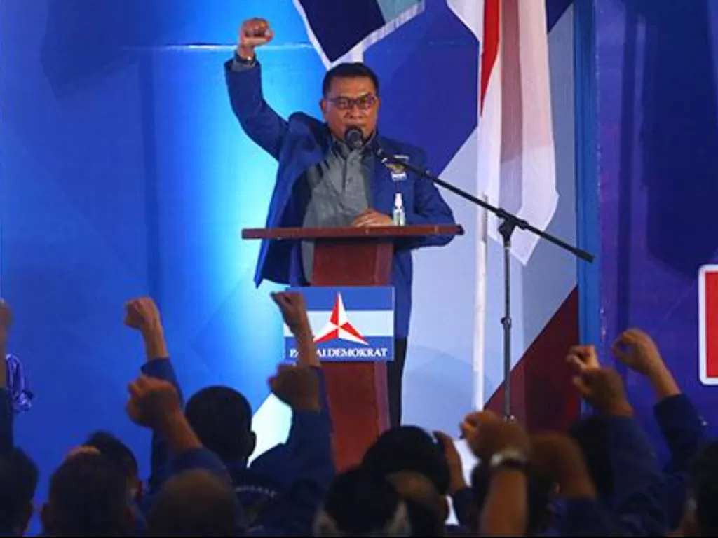 Moeldoko menyampaikan pidato perdana saat KLB Partai Demokrat di The Hill Hotel Sibolangit, Deli Serdang, Sumatera Utara (Antara)