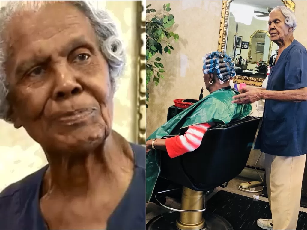 Nenek umur 101 tahun masih bekerja sebagai penata rambut. (photo/Twitter/MoorInformation)