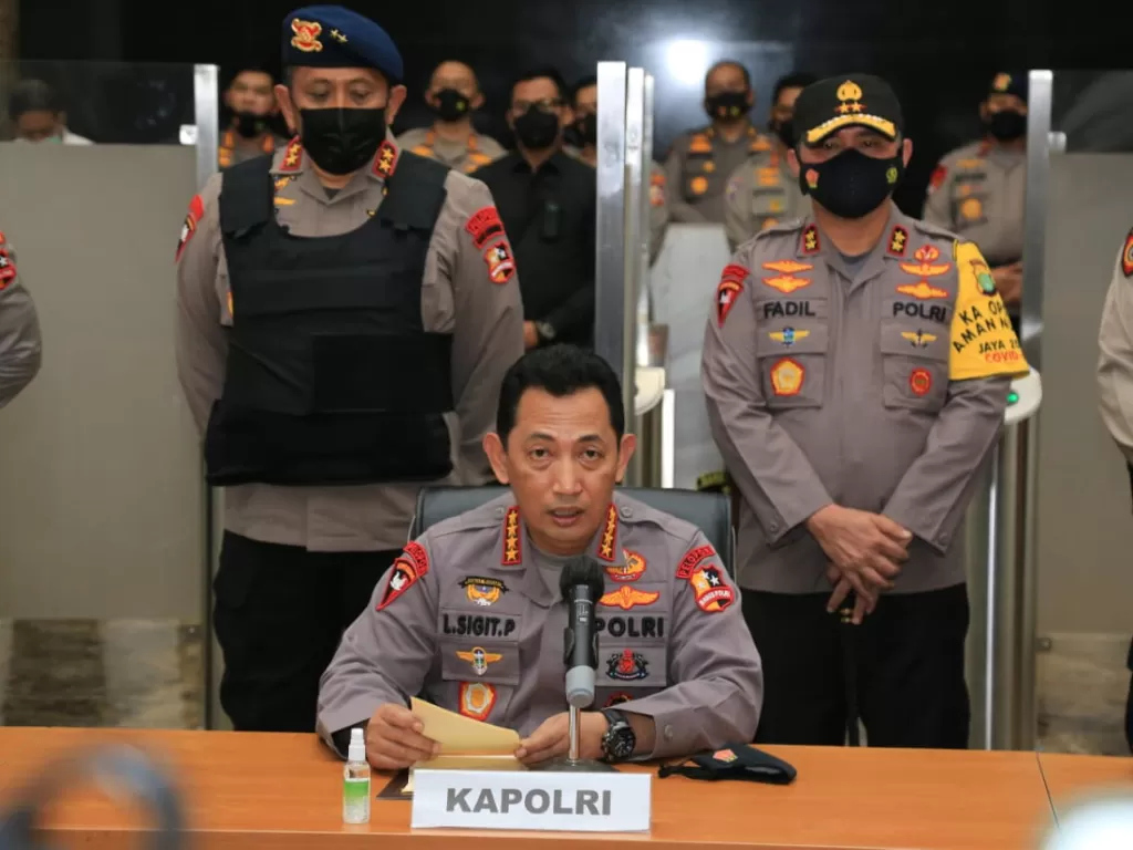 Konferensi pers Kapolri Jenderal Pol Listyo SIgit Prabowo terkait teroris serang Mabes Polri, Jakarta, Rabu (31/3/2021). (Dokumentasi Humas Polri)