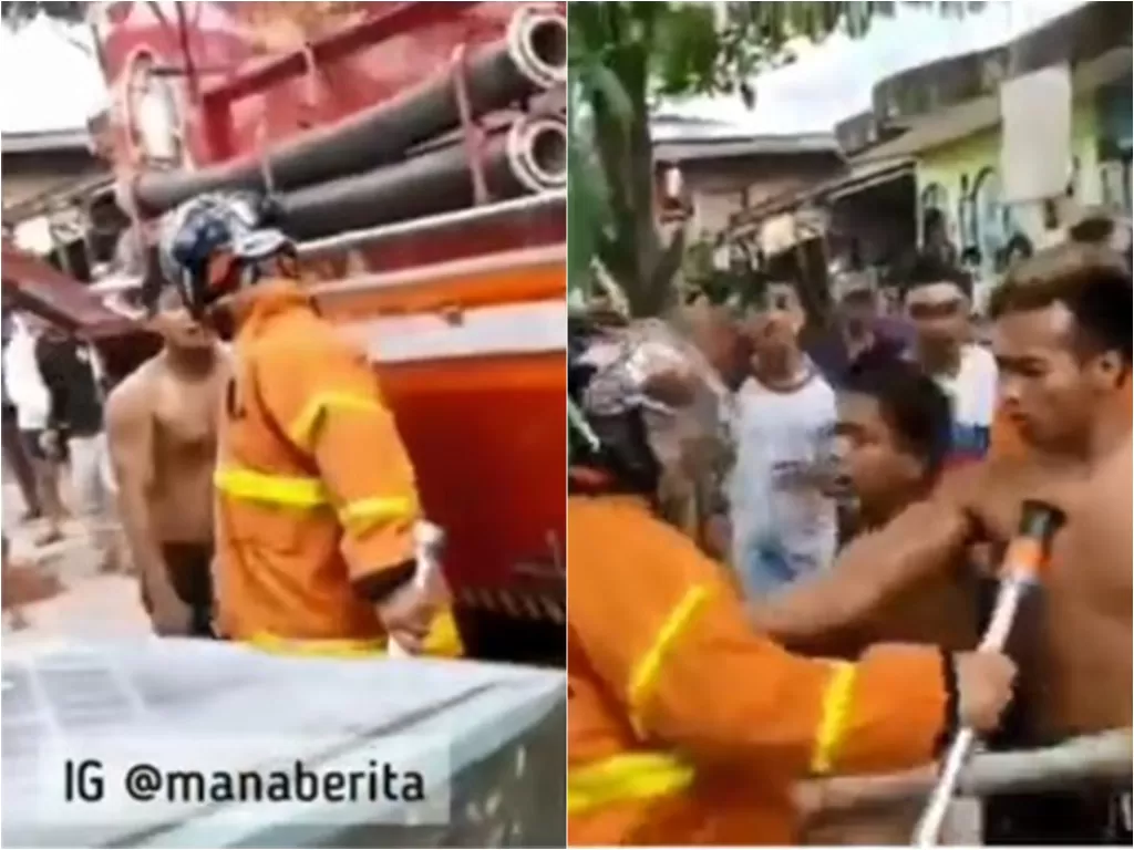 Petugas damkar ribut dengan warga Kutai Timur (Instagram/manaberita)
