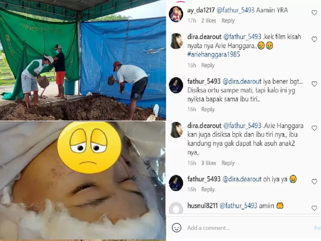 Bongkar makam putri Erlita Dewi dan komentar netizen. (Instagram/@mak_inpoh).