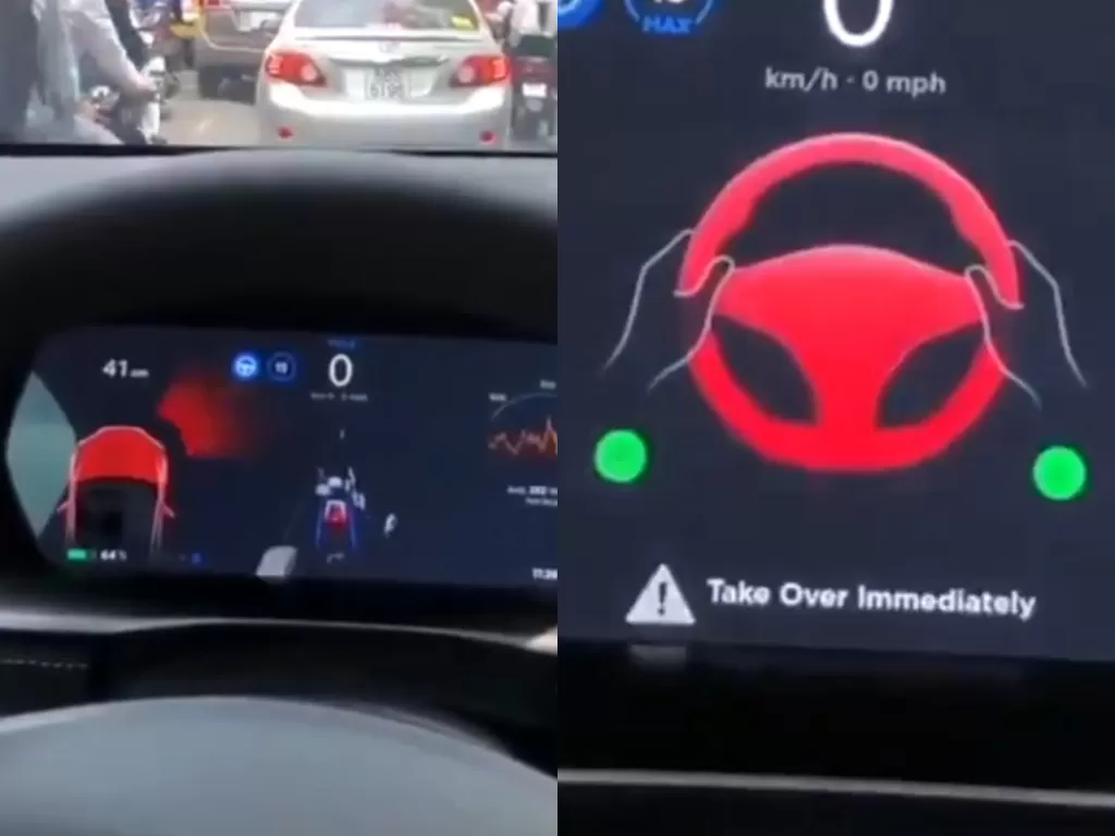 Autopilot Tesla menyerah. (Photo/Twitter/@TuhmSG)