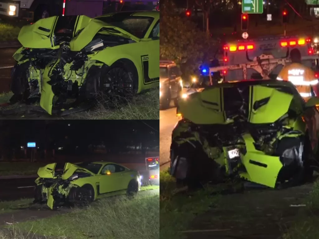 Mobil Ford Mustang yang mengalami kecelakaan di Sydney, Australia (photo/Dok. 7NEWS)