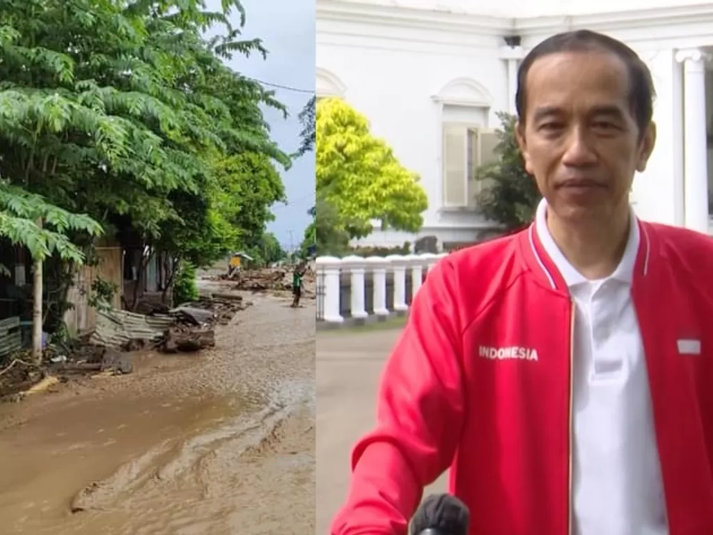 Kolase Foto Presiden Jokowi (Foto: Youtube Sekretariat Presiden) dan Situasi di NTT (Foto: ANTARA/Pion Ratuloli)
