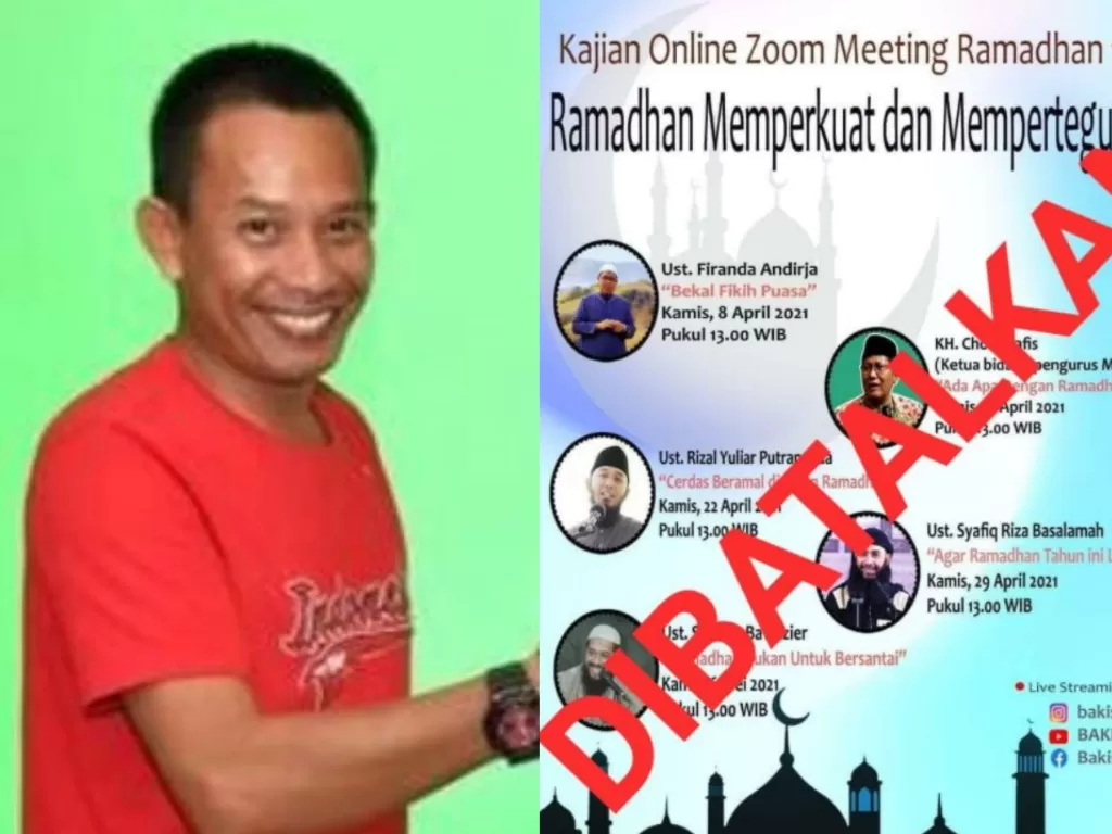 Kolase foto Komisaris Independen PT Pelni Kristia Budhyarto dan flyer kajian online Ramadan yang dibatalkan (Twitter)