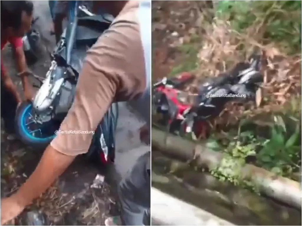 Warga mengamuk rusak dan lempar sepeda motor milik debt collector (Instagram/beritakotabandung)