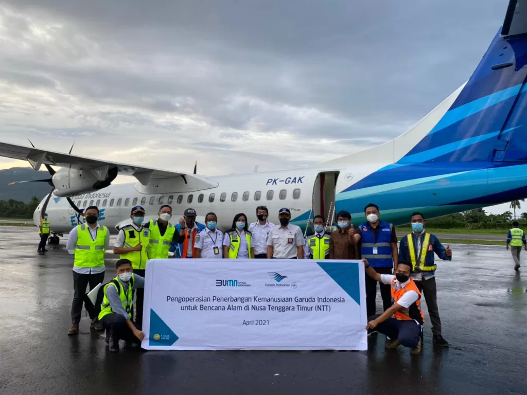 Pengoperasian penerbangan kemanusiaan Garuda Indonesia. (photo/Twitter/IndonesiaGaruda)
