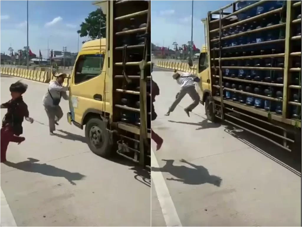Detik-detik remaja tertabrak saat hadang truk melaju kencang (Instagram/cetul.22)