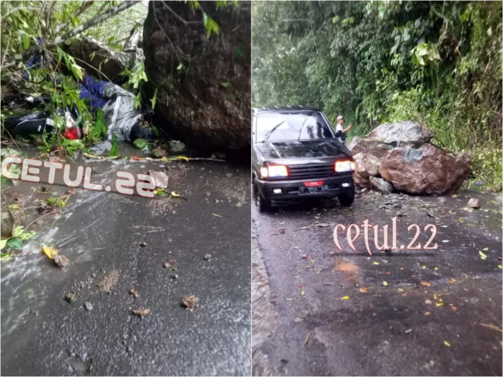 Pengendara motor tewas tertimpa reruntuhan batu dampak gempa Malang (Instagram/cetul.22)