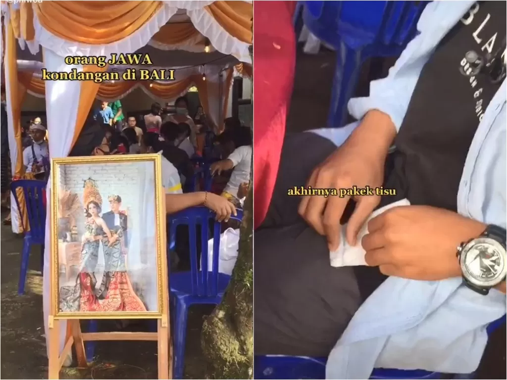Momen kocak seorang pria saat pertama kali kondangan di Bali (TikTok/phiwoa)