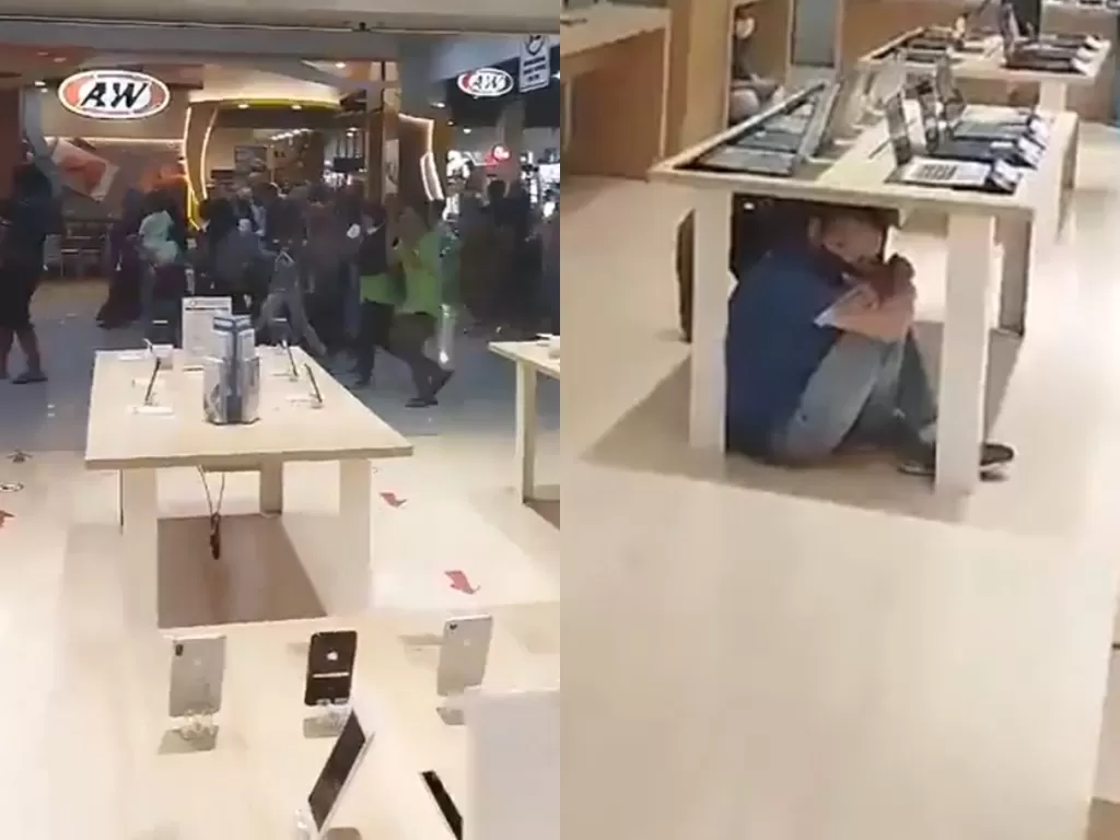Viral video gempa di Malang, pengunjung mall berhamburan keluar. (Photo/Twitter/@christodugis)