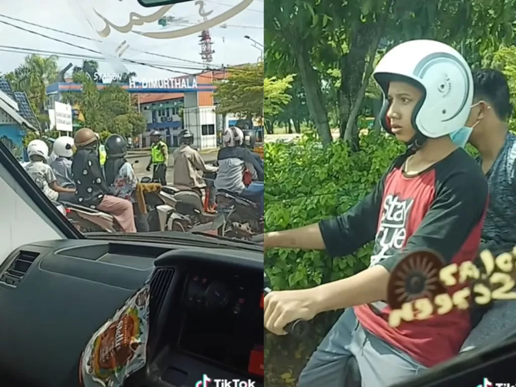 Tangkapan layar video dua bocah yang coba mengelabui polisi lalu lintas. (TikTok/@chausar_007)