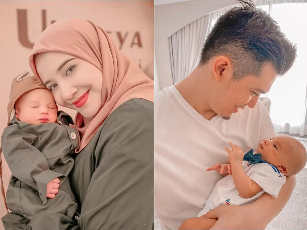 Kiri: Zaskia Sungkar dan anaknya / Kanan: Irwansyah dan anaknya. (Instagram/@zaskiasungkar15)