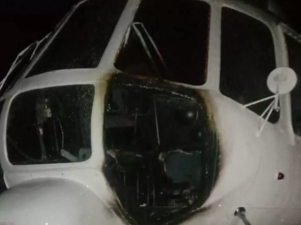 Kondisi helikopter pasca dibakar di Papua. (Dok Humas Polda Papua).