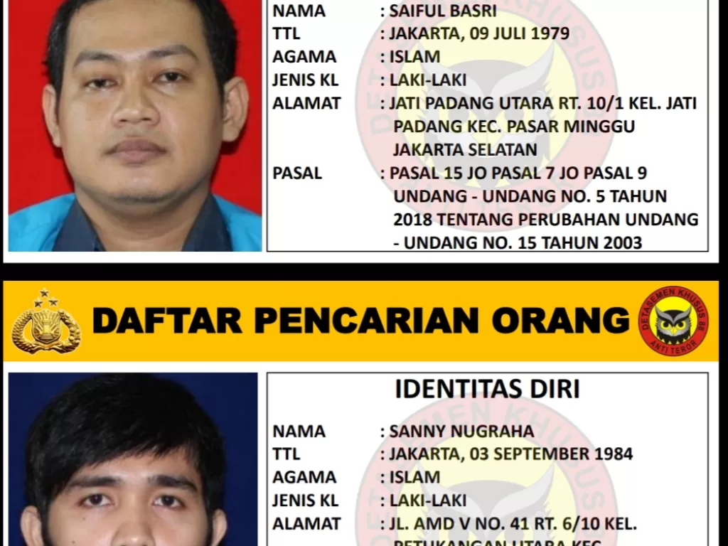 Selebaran berisi dua DPO teroris Jakarta baru. (Istimewa)