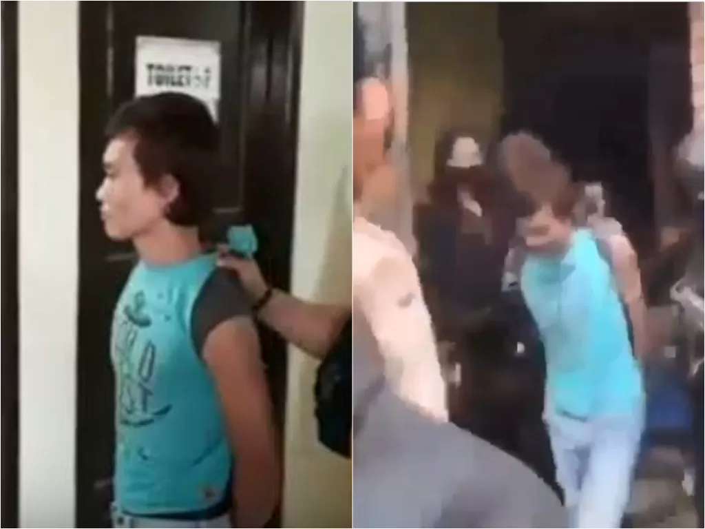 Anak bunuh ayah kandung di Singkawang senyum saat dibawa polisi (Instagram/cetul.22)