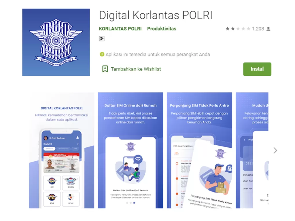 Aplikasi Digital Korlantas POLRI di Google Play Store (photo/Google Play Store)