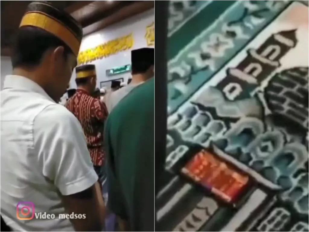 Pemuda salat tarawih berjamaah di masjid sambil bermain game (Instagram/video_medsos)