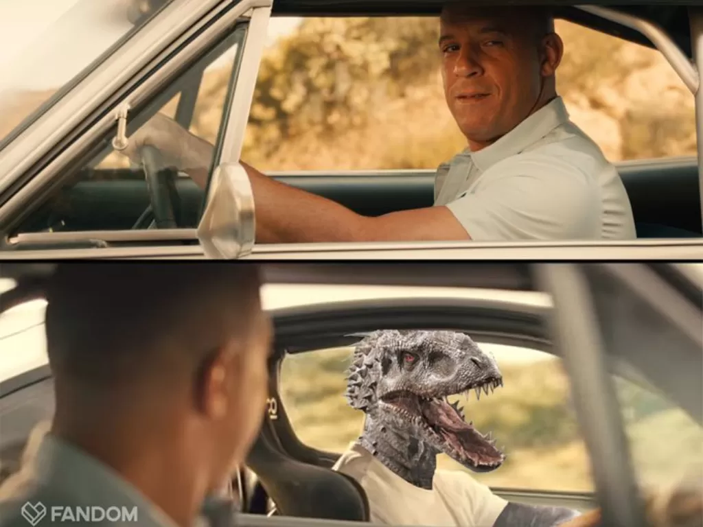 Meme gabungan Fast and Furious dengan Jurassic World (Foto: Fandom).