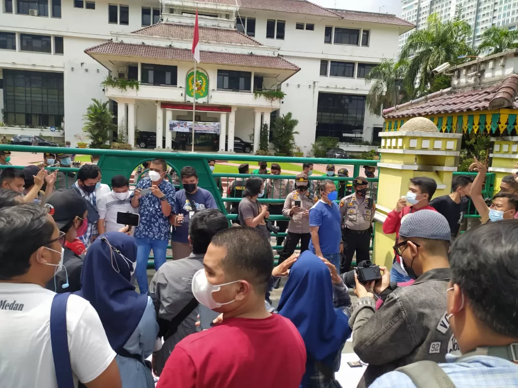 Aksi demo komunitas jurnalis terkait pengusiran wartawan dari Bali Kota Medan. (Ist)