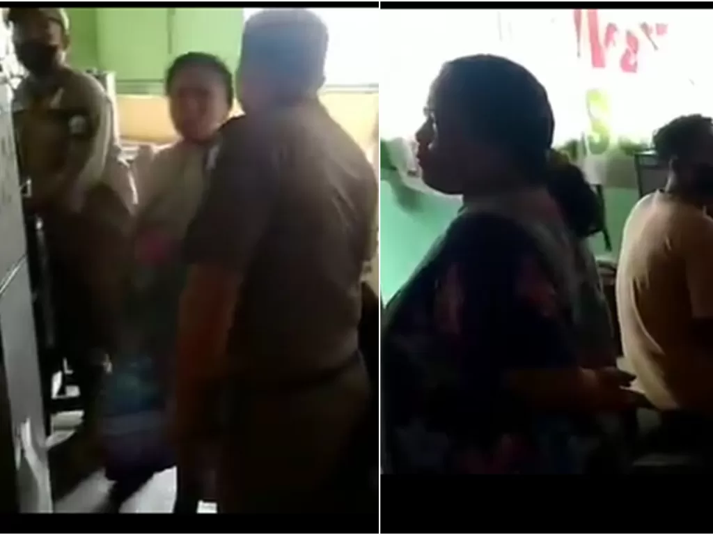 Cuplikan saat petugas membubarkan warung makan di Serang. (ist)