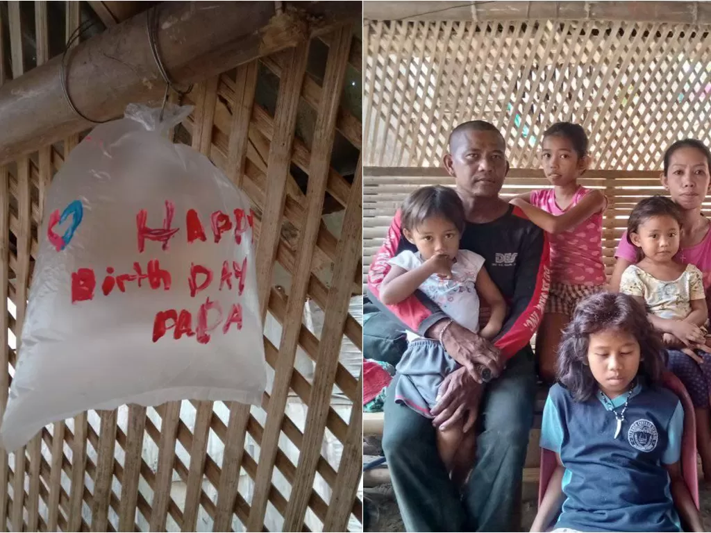 Anak-anak rayakan ultah ayah dengan plastik (Facebook/Melody Silang)