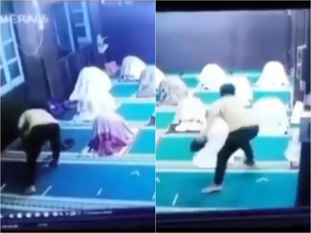 Pria mencuri tas jamaah salat tarawih di masjid terekam kamera CCTV (Instagram/cetul.22)