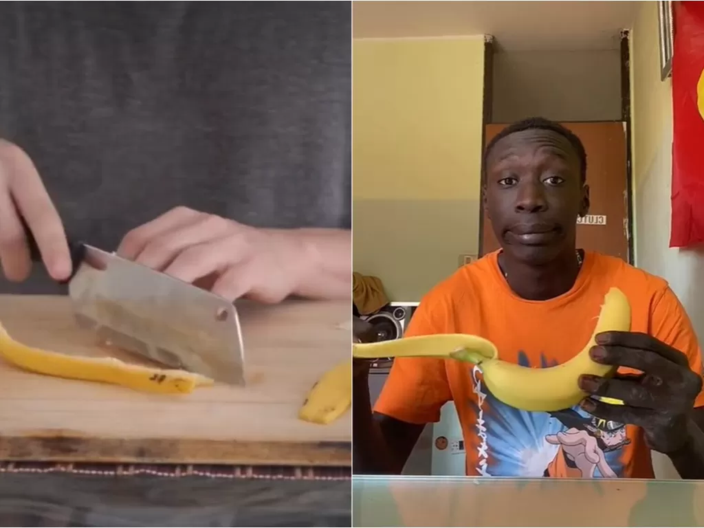 Video cara mengupas pisang yang viral di TikTok. (TikTok)