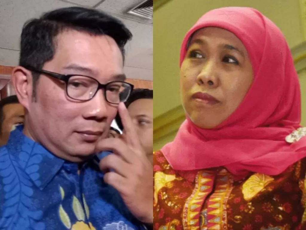 Kolase foto Gubernur Jawa Barat Ridwan Kamil dan Gubernur Jawa Timur Khofifah Indar Parawansa (Antaranews)