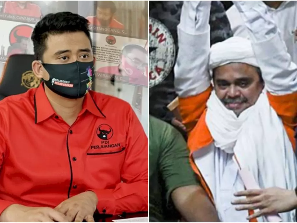 Kolase foto Wali Kota Medan Bobby Nasution dan Habib Rizieq Shihab. Habib Rizieq Shihab (ANTARA/Hafidz Mubarak A)
