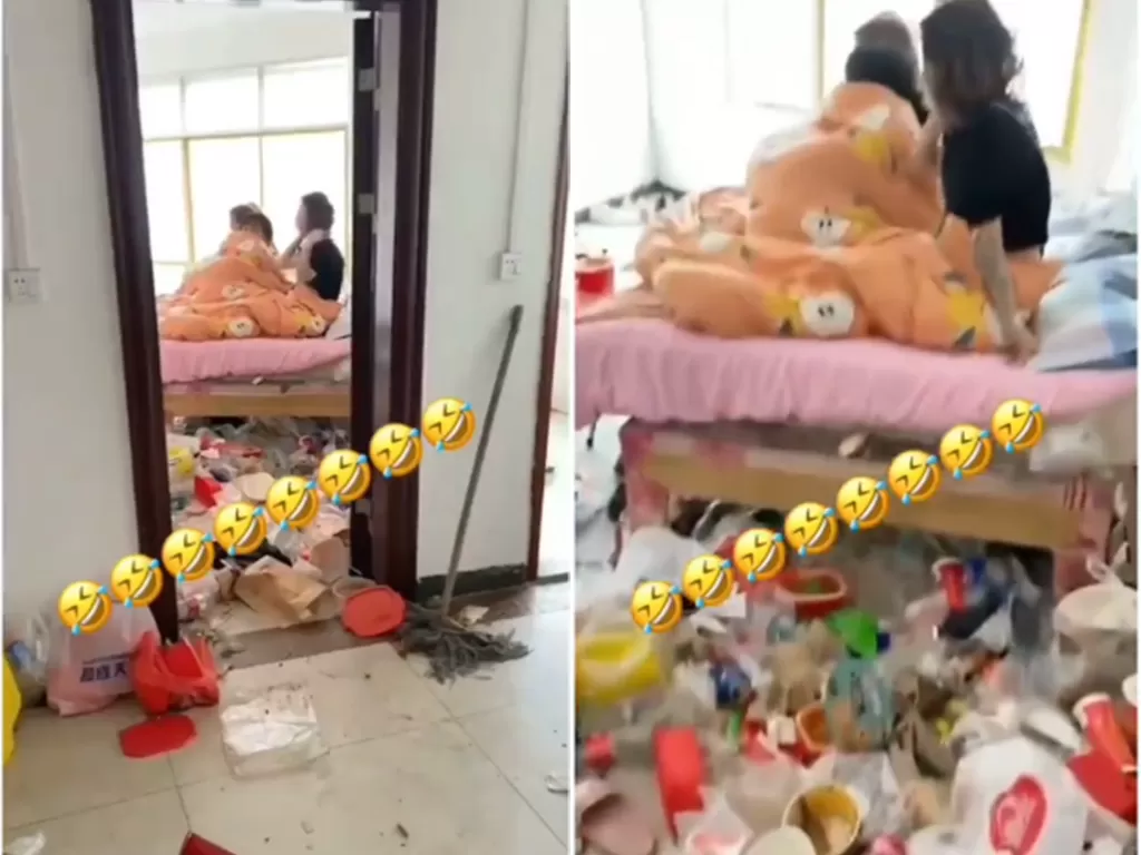 Cuplikan video kamar penuh dengan sampah. (photo/Instagram)