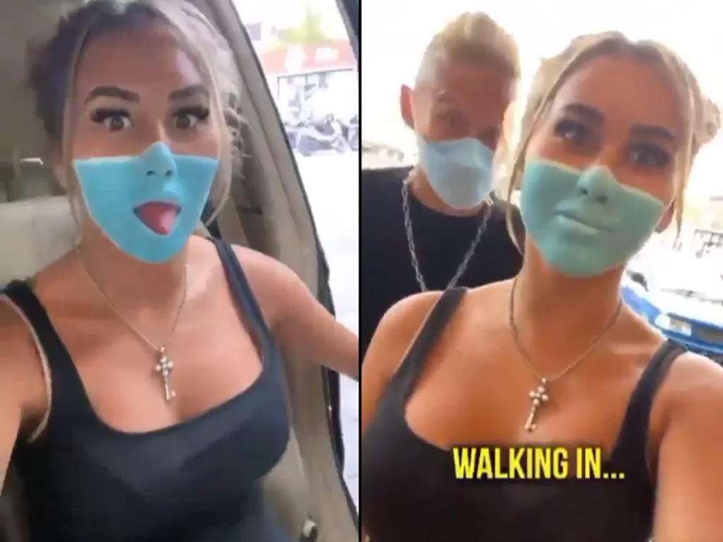   Cuplikan video bule yang lukis masker di wajah. (photo/Instagram)