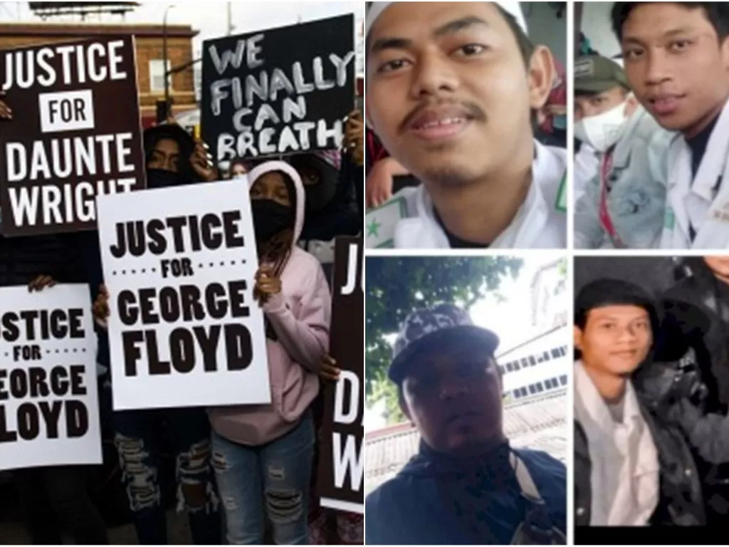 Kolase foto demonstrasi menuntut keadilan kematian Floyd dan foto laskar FPI yang dibunuh polisi. (ist)