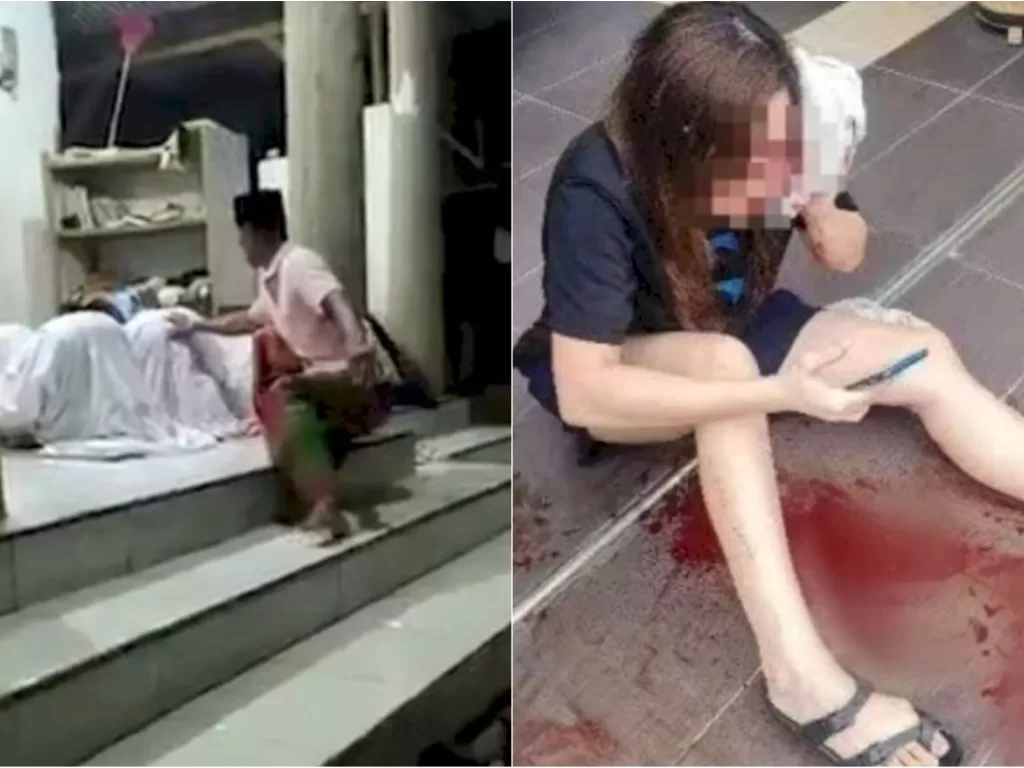 Kiri: Pria pegang area sensitif wanita saat salat tarawih di masjid (Facebook/Siti Wulan Dari) / Kanan: Wanita ini terluka saat mencoba melindungi ayahnya (Facebook/Info Roadblock JPJ/POLIS)
