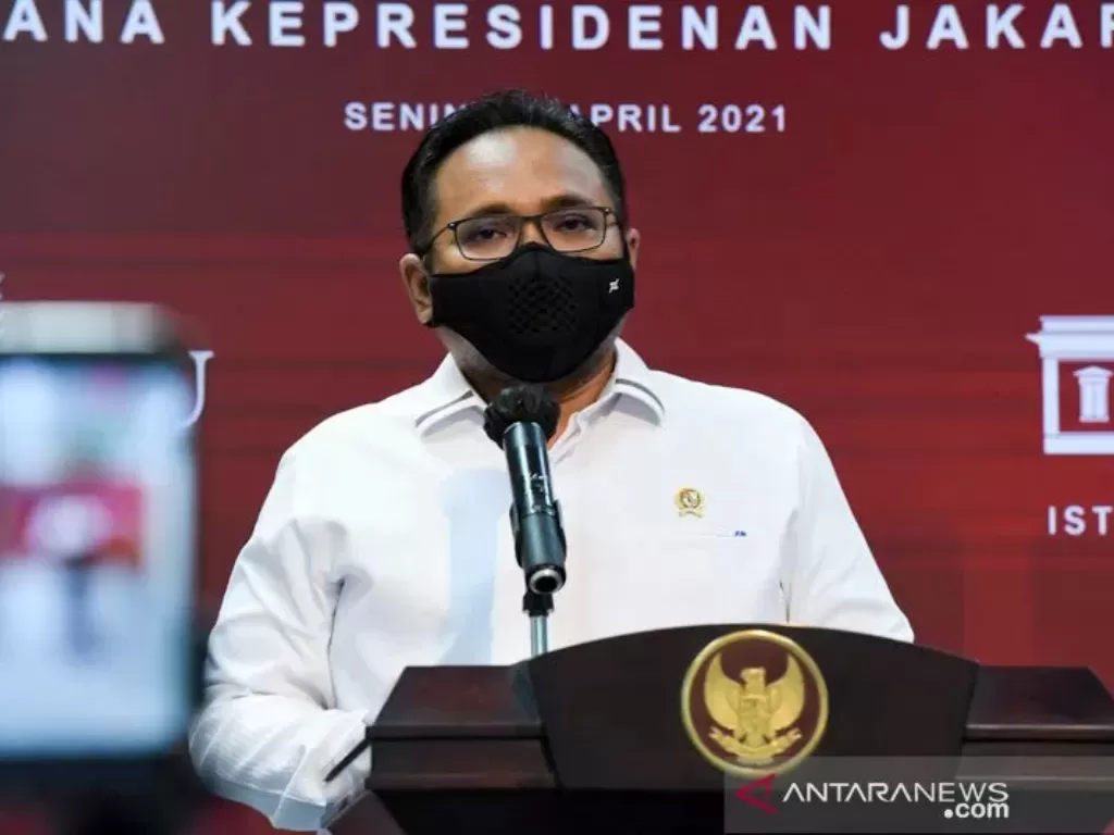  Dokumentasi - Menteri Agama Yaqut Cholil Qoumas saat memberikan keterangan pers virtual di Jakarta, Senin (19/4/20221).  (photo/ANTARA/HO-setkab.go.id)