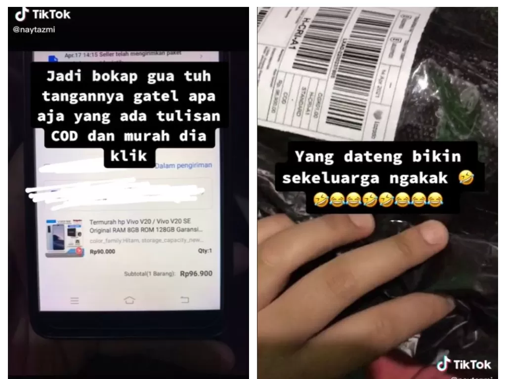 Viral bokap tergiur HP murah di online shop, pas datang bikin panik orang serumah (TikTok/@naytazmi)