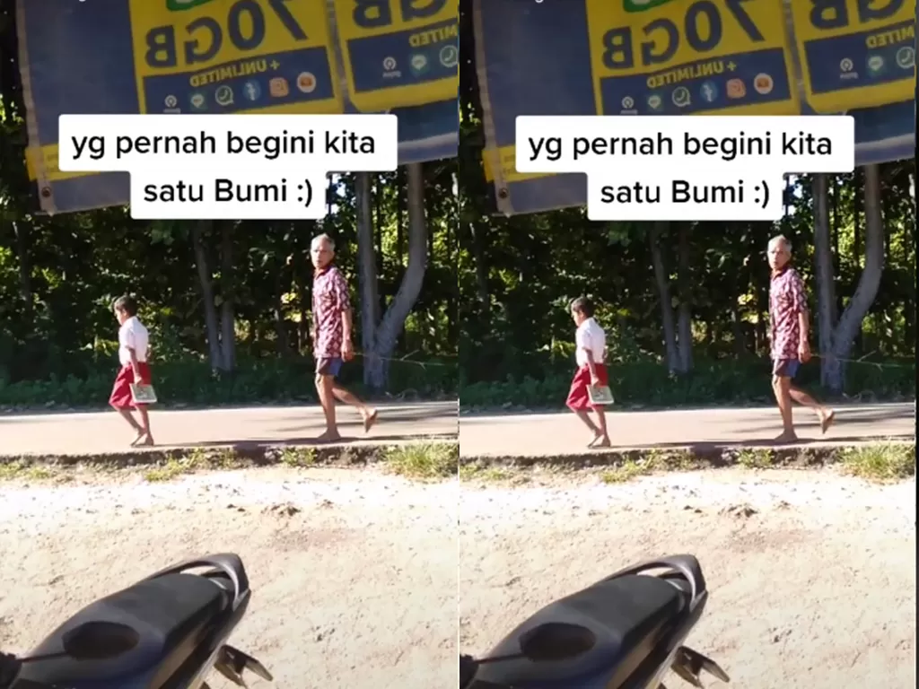 Cuplikan video viral ayah yang antar anaknya sekolah. (photo/TikTok)