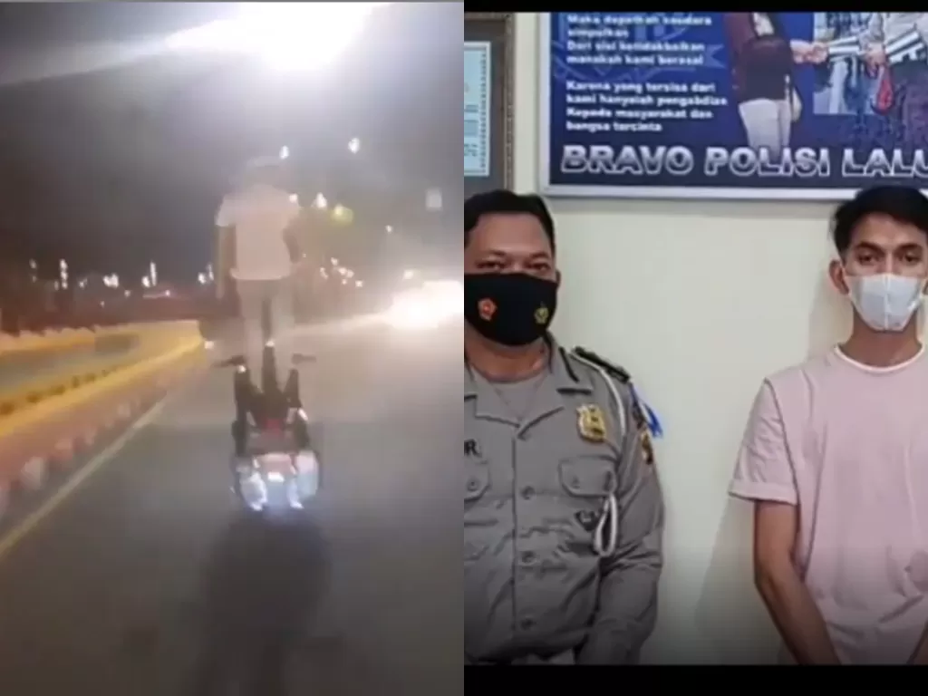 Cuplikan video pemuda yang frestyle berdiri di atas motor. (photo/Instagram)