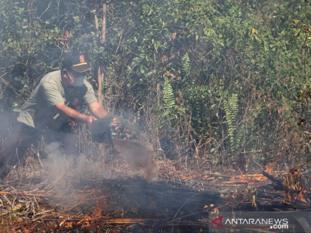 Dokumentasi - Petugas memadamkan kebakaran lahan di Jalan Mahir Mahar, Kota Palangka Raya, Jumat (23/4/2021).  (photo/ANTARA/BPBD Kota Palangka Raya)