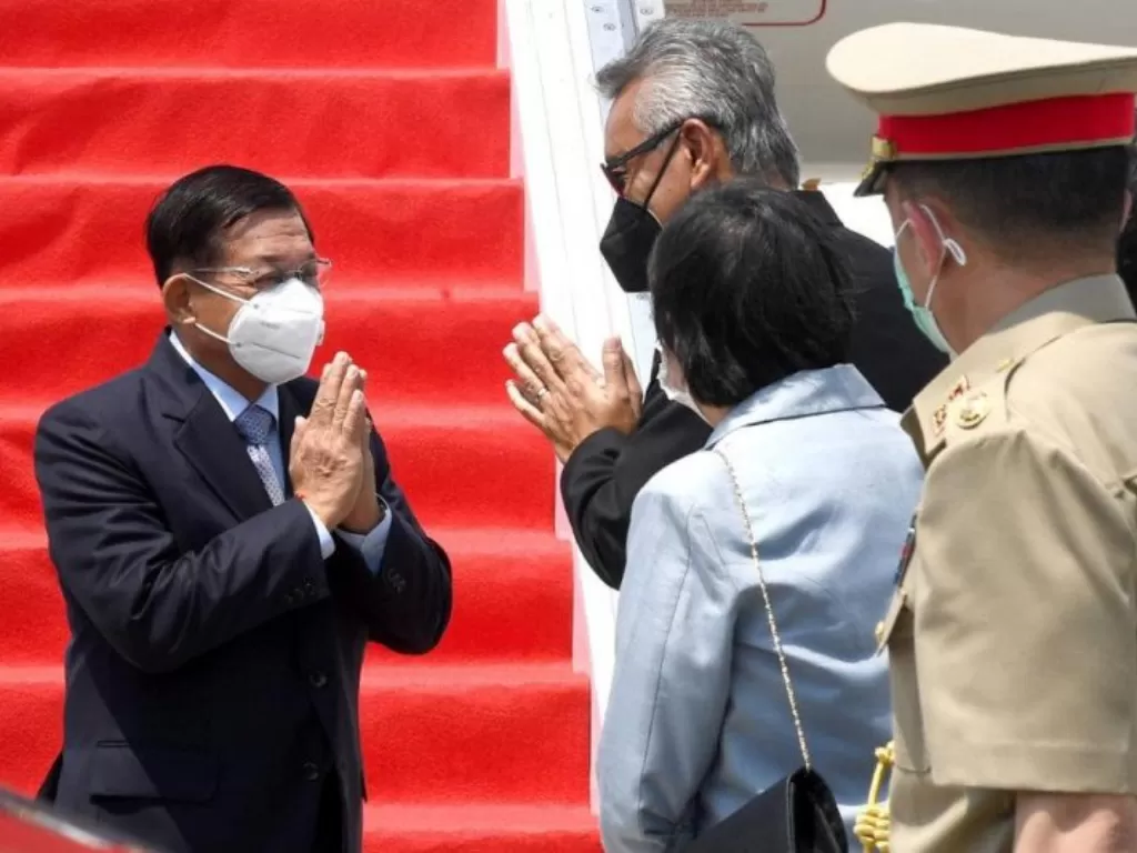 Jenderal Min Aung Hlaing tiba di Bandara Internasional Soekarno-Hatta, Tangerang, Banten. (Antara)