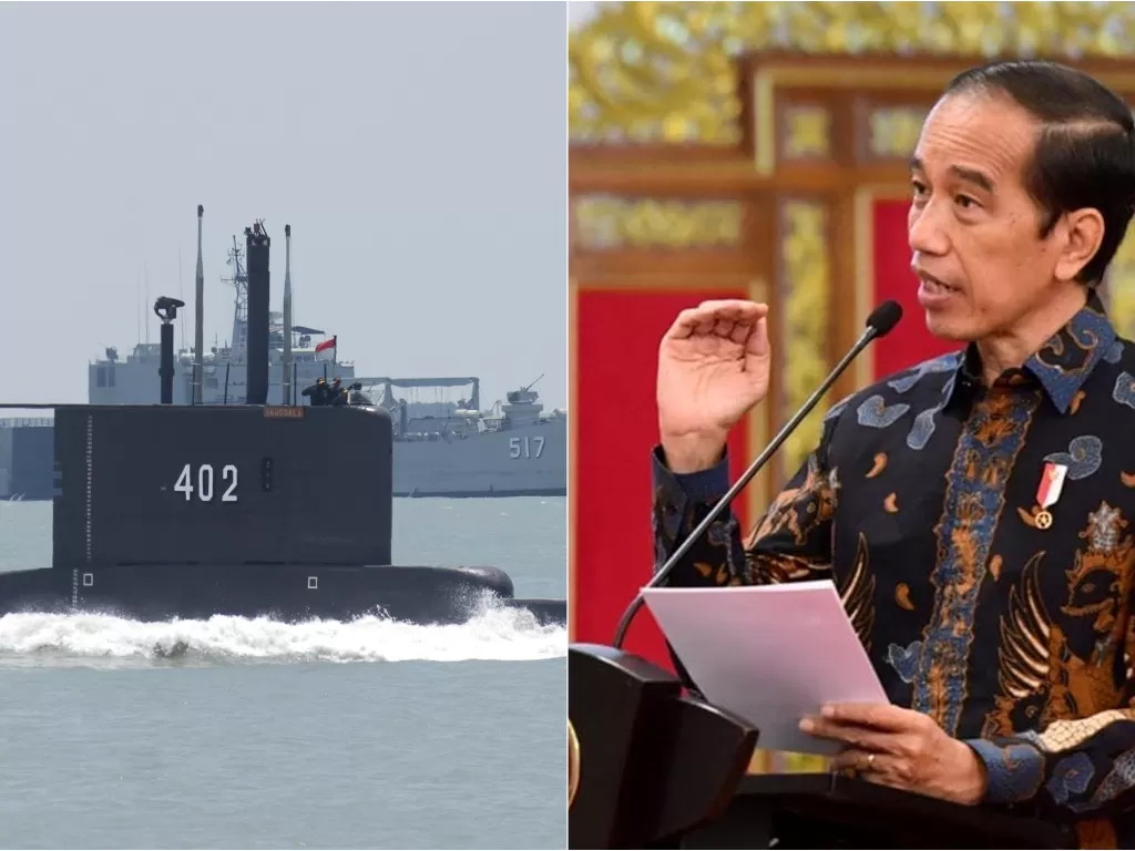Kiri: Kapal Selam KRI Nanggala 402 (ANTARA FOTO/M Risyal Hidayat) / Kanan: Presiden Jokowi (Instagram/jokowi)