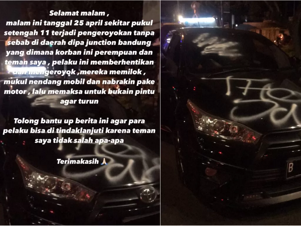 Mobil plat Jakarta dikeroyok oknum suporter di Bandung (Twitter/@sagittaryous)