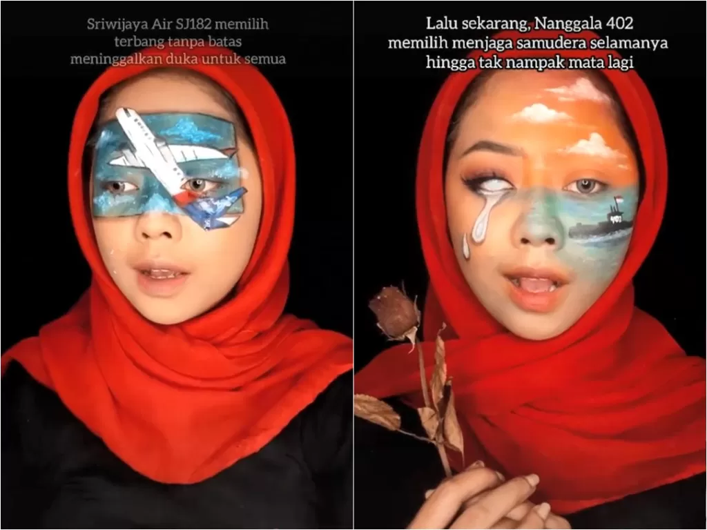 Wanita lukis wajahnya gambarkan keadaan Indonesia di tahun 2021 (TikTok/fikaazhr)