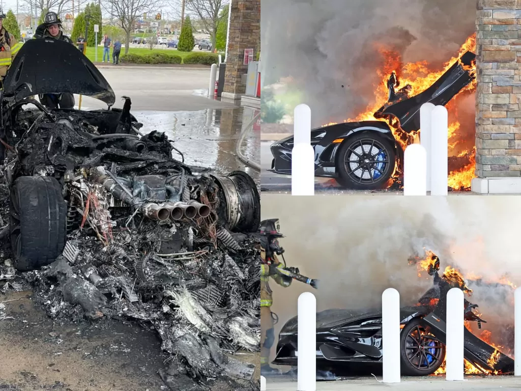 Mobil McLaren 765LT yang terbakar di sebuah SPBU (photo/North Penn Now/Bob Kelly)