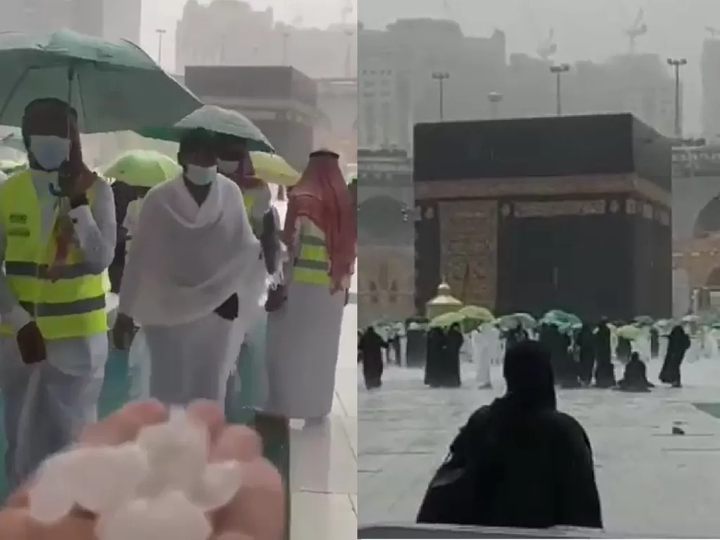 Hujan Es di Masjidil Haram. (Instagram/@yusufmansurnew).