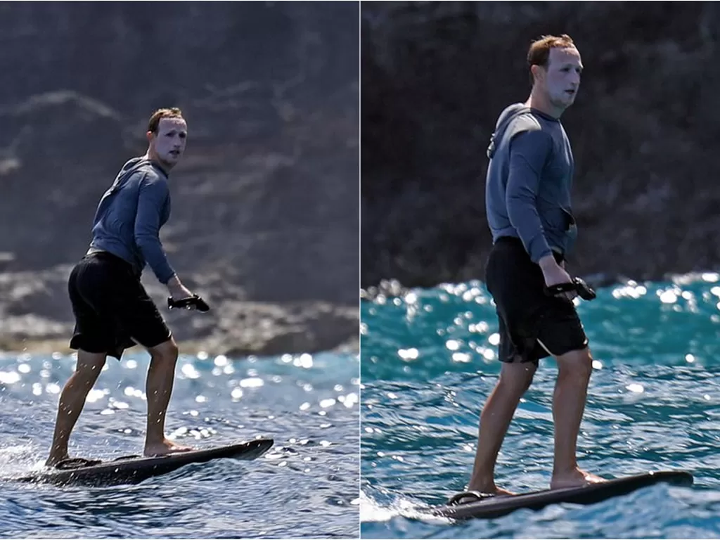 Mark Zuckerberg berselancar dengan wajah yang sangat putih (MEGA)