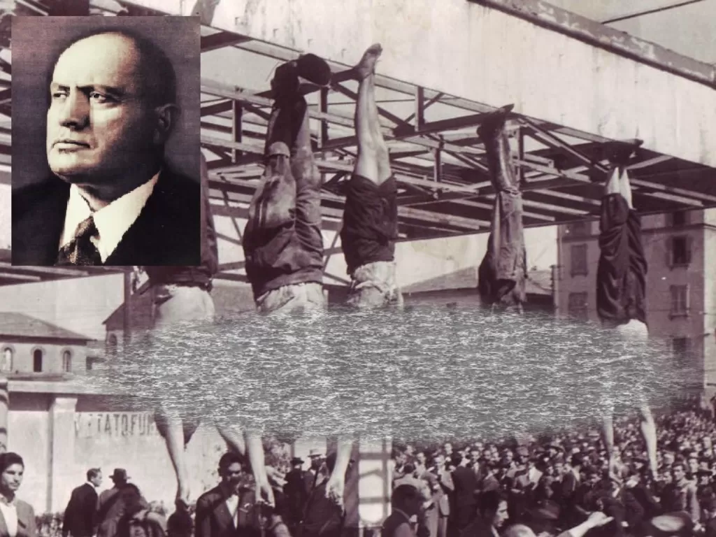 Benito Mussolini (Insert) Dieksekusi Mati di depan umum bersama pengikutnya. (Wikipedia).