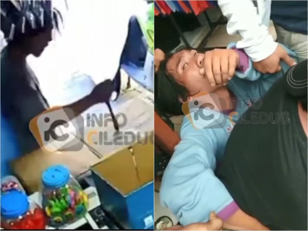 Pria gondrong peras pegawai toko pakai golok ditangkap warga (Instagram/info_ciledug)