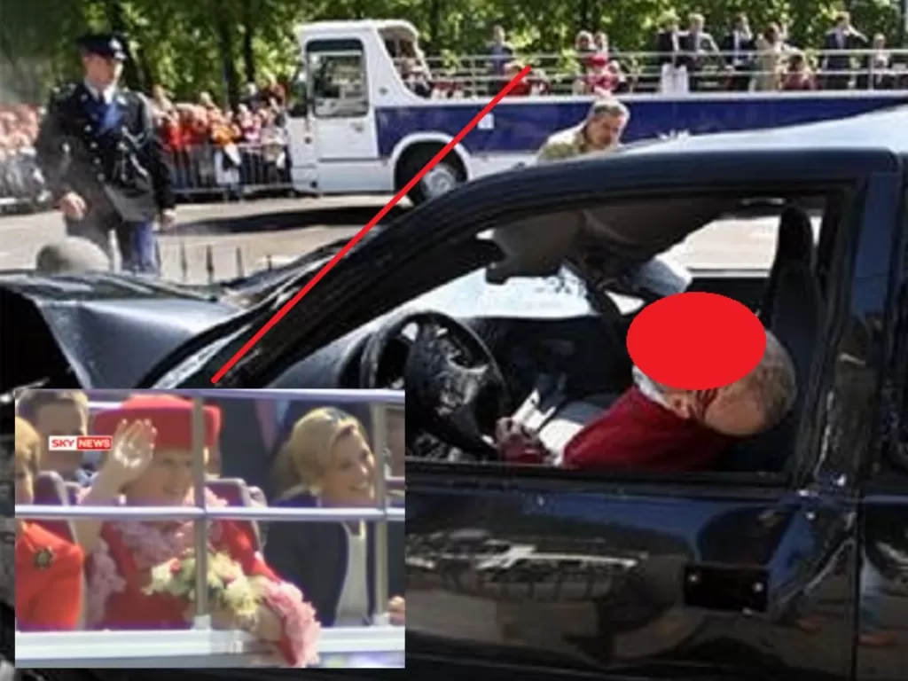 Peristiwa percobaan pembunuhan terhadap Ratu Beatrix. (Wikipedia), Insert: Ratu Beatrix di Royal Bus bersama keluarga. (Youtube).