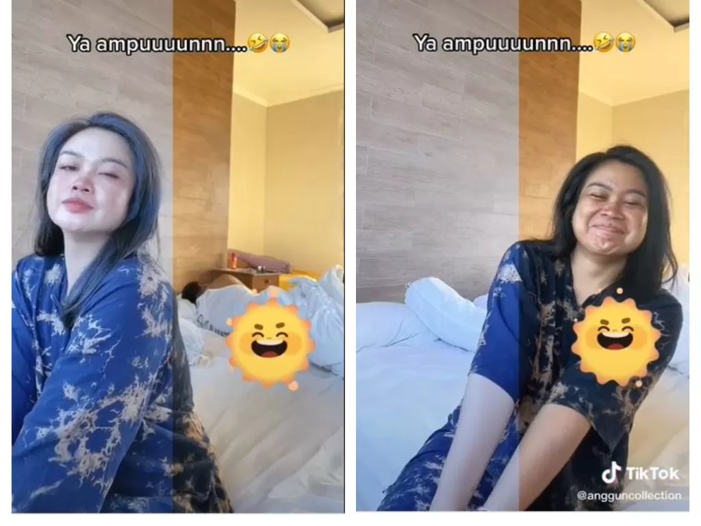 Viral wanita kaget saat coba filter kamera di TikTok, bikin netizen ikut kaget sampai ketawa. (TikTok/@angguncolllection)